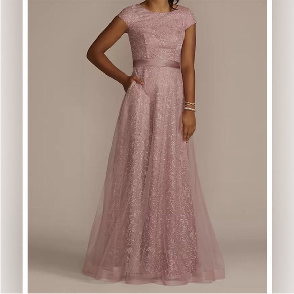 JULES AND CLEO Cap Sleeve Glitter Floral Tulle A-Line size 8 - Picture 2 of 9